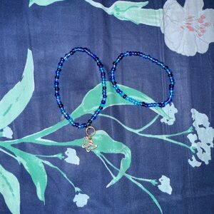 Blue Beaded Bracelet Set with Butterfly Charm